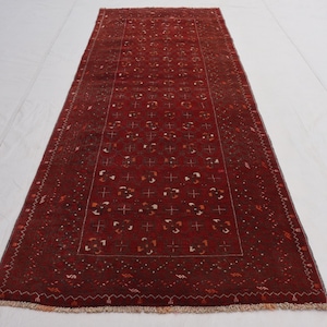 3x8 ft Runner Rug, Vintage Tribal Bashiri Rug, Afghan Handmade Wool Rug, Dark Red Antique Turkmen Rug, 8 ft Hallway Runner, Kitchen Runner