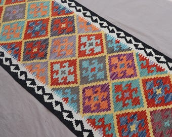 2'8x9'8フィートのランナーアフガンキリムラグ、トルクメンフラット