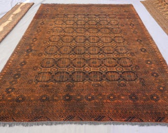 1960s Antique 6x9 ft Afghan Bukhara Rug, Terracotta Handmade Wool Area Rug, Oriental Rug, Turkmen Tribal Rug, Bedroom Rug, Living Room Rug