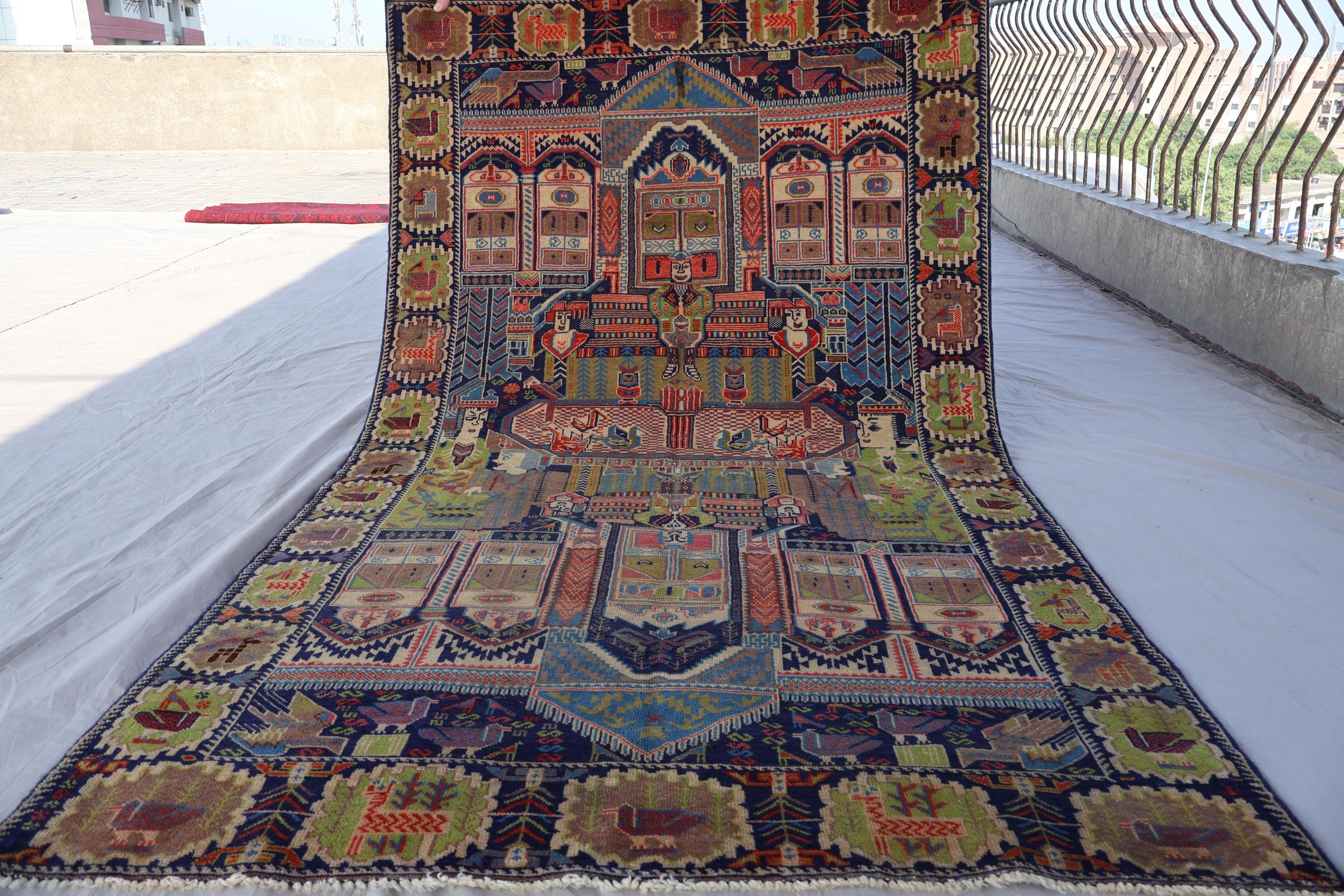 Collectors piece 3'10x6'7 ft Antique Afghan Rug, Navy Blue Green Brown, Natural veg dyes Wool Rug, Tribal Handmade Rug, One of a kind Carpet