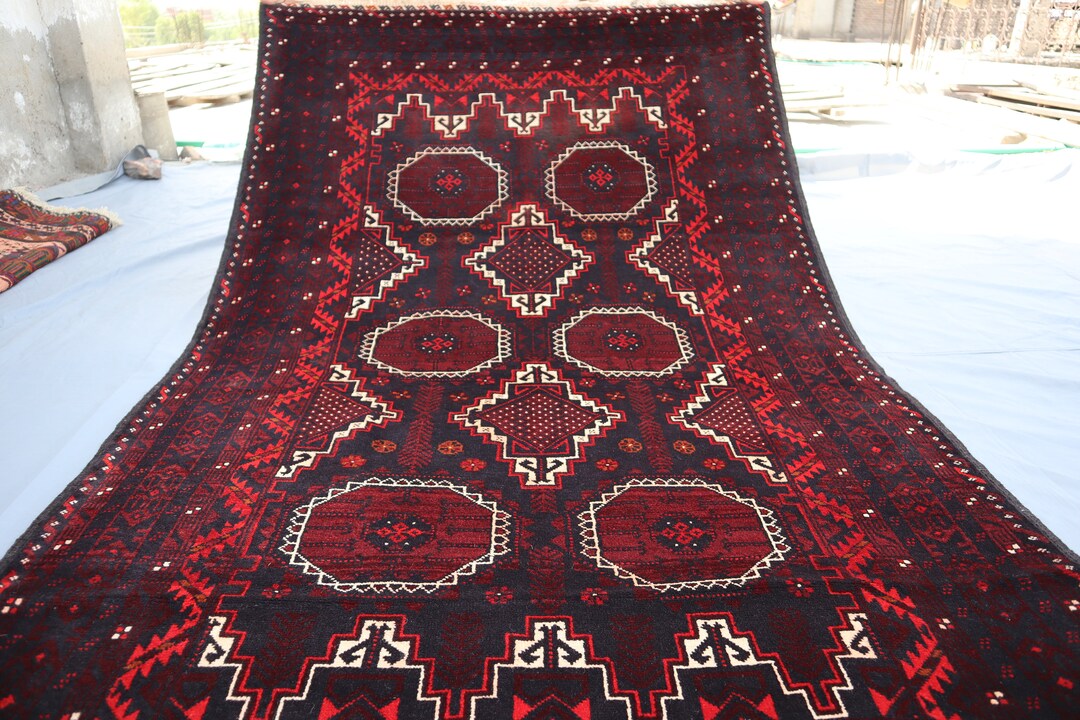 Tarki Rug 4x7 Ft Vintage Turkmen Tribal Sarouki Rug, Deep Red Afghan Antique Soft ...