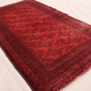 3&#39;4x5&#39;10 ft Turkmen Yomut Bukhara Rug Collectors Piece Afghan Handmade Wool Oriental Rug, Vintage Red Rug, Tribal Geometric Rug, Bedroom Rug