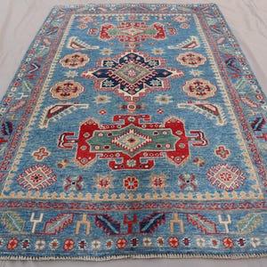 4x6 Kazak Rug - Blue Caucasian Afghan Hand knotted Natural dyes Wool Area Rug - Oriental Soft Boho Rug - Rugs for Living Room - Bedroom Rug