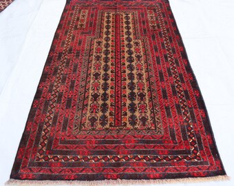 3x5 ft Baluchi Handmade Prayer Rug, Fine Quality Vintage Afghan Spiritual Rug, High Pile Natural veg dyes Wool Prayer Carpet, Prayer Mat Rug