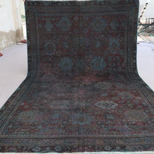 5&#39;7x9&#39;3 ft Vintage Overdyed Rug Distressed low pile Rug, Bidjar Afghan Handmade Wool Rug, Oriental Area Rug, Antique Oushak Rug, Bedroom Rug