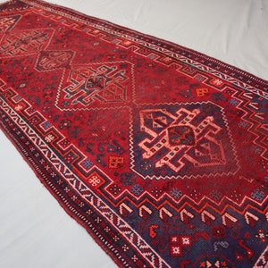 3&#39;3x8&#39;9 ft Wide Runner rug - Antique Caucasian Geometric Red Rug - Handmade Wool low Pile Vintage faded Rug - Afghan Pictorial Tribal Rug