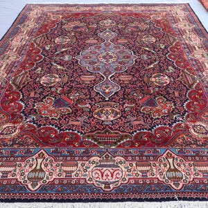 Collectors piece 10x13 Luxury Area Rug Handmade veg dyes Wool Large Medallion Area Rug, Birds Pictorial Geometric Rug, Bedroom Rug 9&#39;7x12&#39;5&quot;
