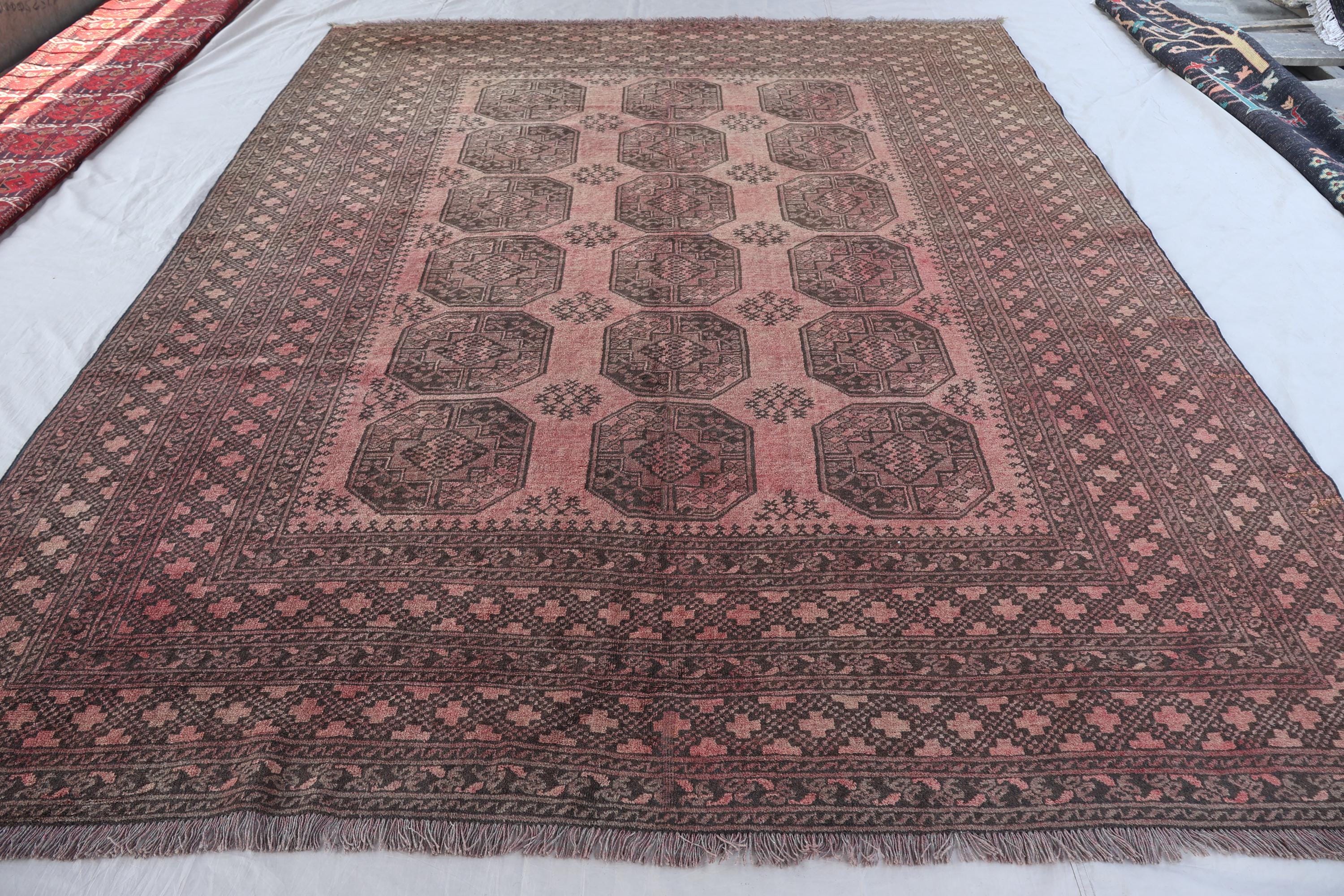 ヴィンテージラグ 8 x 11フィートのアンティークテラコッタ色あせラグ