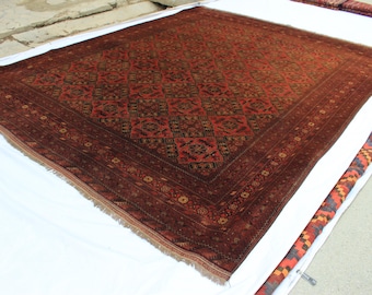 1920s Antique Rug 10x13 Terracotta Afghan Vintage Rug, Handmade Wool Rug, Distressed Faded Old Rug, Dining Table, Bedroom, Living Room Rug