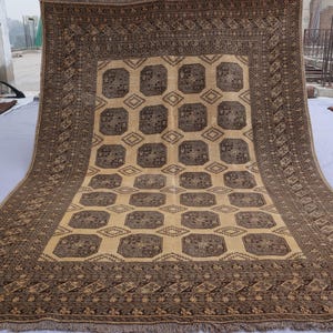 7x10 Antique Rug Distressed Low Pile Wool Rug, Handmade Rug, Afghan Vintage Ersari Rug, Oriental Area Rug, Turkmen Tribal faded rug, Bedroom