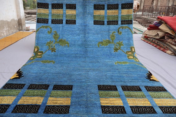 7x10 ブルー ギャッベ ラグ、アフガニスタン ハンドノット ウール ラグ