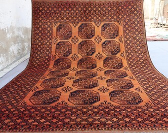 Collectors piece 6'7x9'3 ft Terracotta Vintage faded Rug, Afghan Hand Knotted Natural dyes Wool Rug, Oriental Antique Ersari Rug Bedroom Rug