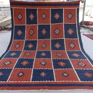 6&#39;3x9&#39;8 ft Antique Kilim Rug, Afghan Handmade Kilim Wool Vintage faded rug, Oriental Bukhara Rug, Turkmen flatweave Rug, Bedroom, Office Rug