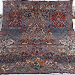 10x13 Large Pictorial Rug, One of a Kind Afghan Tribal Rug, Handmade Wool Rug, Animal Hunting Piece Rug, Oriental Area rug, Dining Table Rug