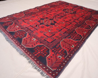 Red Bukhara Rug 3x5 - Afghan Handmade Wool Area Rug - 100x150 cm Oriental Turkmen Rug - Tribal Vintage Rug - Bedroom Rug - Living room Rug