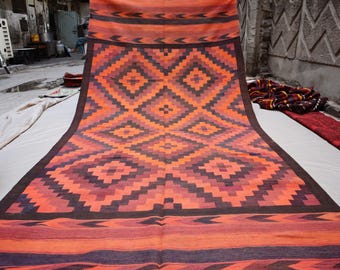 5'4x11'5 ft Afghan Handmade Kilim rug - Geometric Vintage Rug - Turkmen Flatweave Boho Rug - Oriental Antique Rug - Hallway Wide Runner Rug