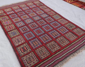 Vintage Kilim Mixed Rug, 4x6 Afghan Hand woven Wool Area Rug, Antique Tribal rug, Oriental Turkmen Rug, Bedroom rug, Office Rug, Kitchen Rug