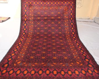 4x7インチのブラックヴィンテージラグ、アフガニスタンの部族風の