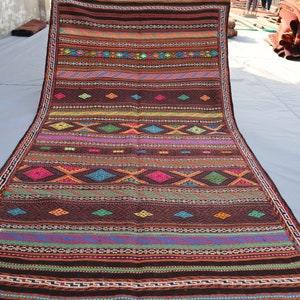 4&#39;2x7&#39;7 ft Vintage Kilim Rug, One of a Kind Rug, Flatweave Hand woven Veg dyes Wool Striped rug, Afghan Antique Oriental Rug, Bedroom Carpet