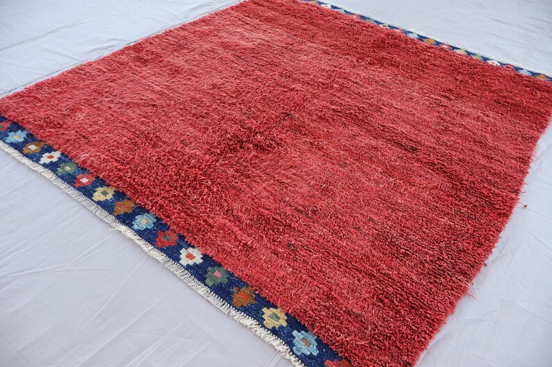 Red Square Rug Texture 6x6 Red Square Rug, Afghan Moroccan Style Hand Knotted Plush High Pile ...