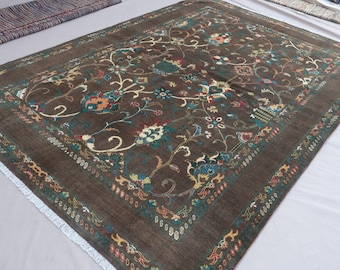 7x10 Dark Brown Bidjar Rug, Afghan Sultani Rug, Floral Oushak Rug, Hand Knotted Wool Rug, Oriental Area Rug, Tribal Rug, Rug for Living Room