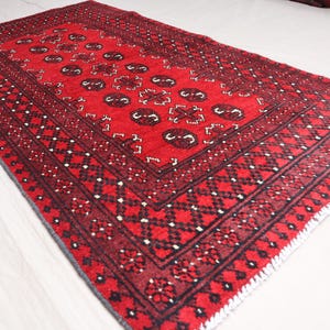 3&#39;4x6&#39;3 ft Turkmen Mowri Tribal Vintage Rug - High Pile Soft Wool Handmade Afghan Bukhara Rug - Oriental Area Rug - Bedroom Rug, Kitchen Rug