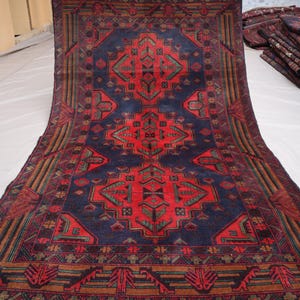 4x6 Vintage Geometric Area Rug - Afghan Hand Knotted Wool Oriental Rug - Antique Turkmen Tribal Rug - Black Red Baluchi Rug - Bedroom Carpet
