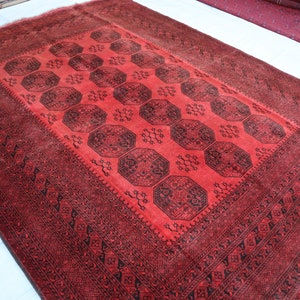 7x9 Antique Ersari Rug, 200x270 cm Afghan Hand Knotted Wool Rug, Vintage Rug, Turkmen Tekke Bukhara Rug, Oriental Area Rug, Red Tribal Rug