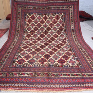 6&#39;6x9&#39;2 ft Afghan Vintage Tribal Rug - Turkmen Berjesta Handmade Soft Wool Area Rug - Beige Red Oriental Rug - Living Room Rug - Bedroom Rug