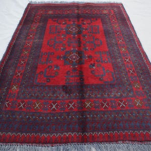 3x5 Red Vintage Afghan Rug - Handmade Wool Tribal Rug - Turkmen Bukhara design Oriental Khal Mohammedi Rug - Office, Kitchen, Bedroom Rug