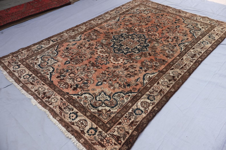 Large Antique Rug 1930s Antique 5x7 Terracotta Large Vintage Rug, Soft Pile Handmade ...