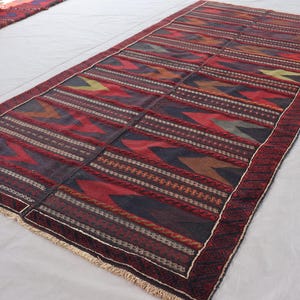5x10 Antique Kilim Rug, Afghan Geometric Tribal Faded Rug, Handmade Wool Rug, Orange Red Navy Blue, Vintage Flatweave Rug, Dining Table Rug
