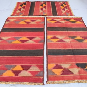 Vintage Striped Rug 2&#39;3x3&#39;10 ft Afghan Handmade Antique Kilim Rug, 100% Wool Vintage faded Rug, Turkmen Oriental Rug, Bedroom, Kitchen Rug