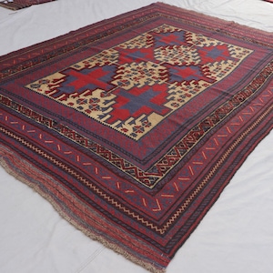 6&#39;5x9&#39;4 ft Turkmen Antique Rug, Handmade Afghan Wool Rug, Mashwani Berjesta Rug, Oriental Area Rug, Tribal Red Boho Berber Rug, Bedroom Rug