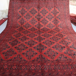10x13 Large Vintage Rug, Rust Red Antique Turkmen Hand Knotted veg dyes Wool Rug, Afghan Oriental Rug, Tribal Bukhara Rug, Living Room Rug