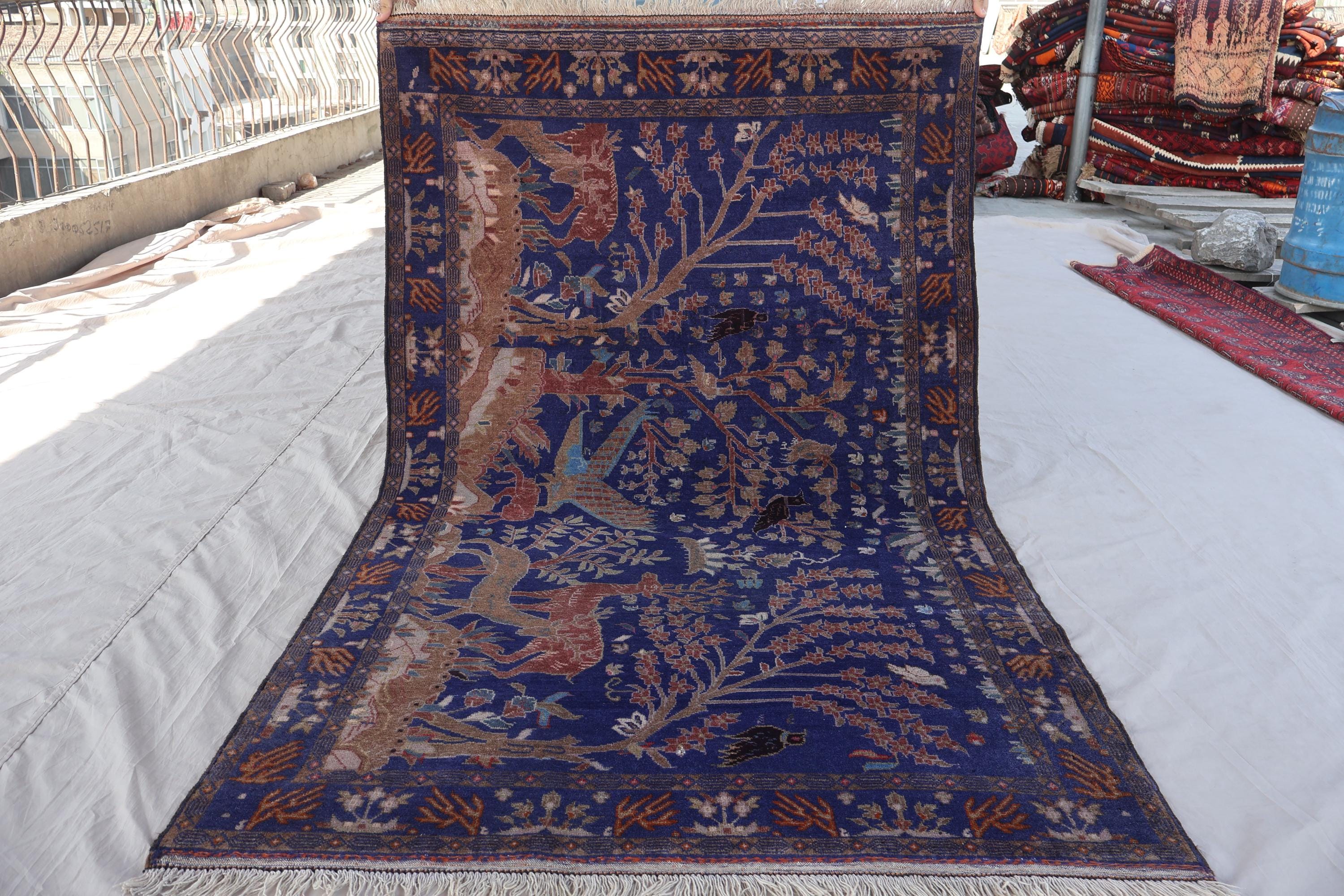 ラグ・カーペット Baluch rug 4x7 Ft Vintage Animal Pictorial Area Rug, Afghan Handmade