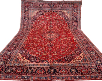 9x13 ft Red Medallion Area Rug - Hand Knotted Tribal Wool Carpet - Antique Heriz Rug  - Afghan Oriental Rug - Living Room Rug, 8'6" x 12'9"