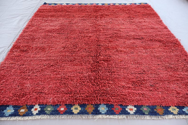 Red Square Rug Texture 6x6 Red Square Rug, Afghan Moroccan Style Hand Knotted Plush High Pile ...
