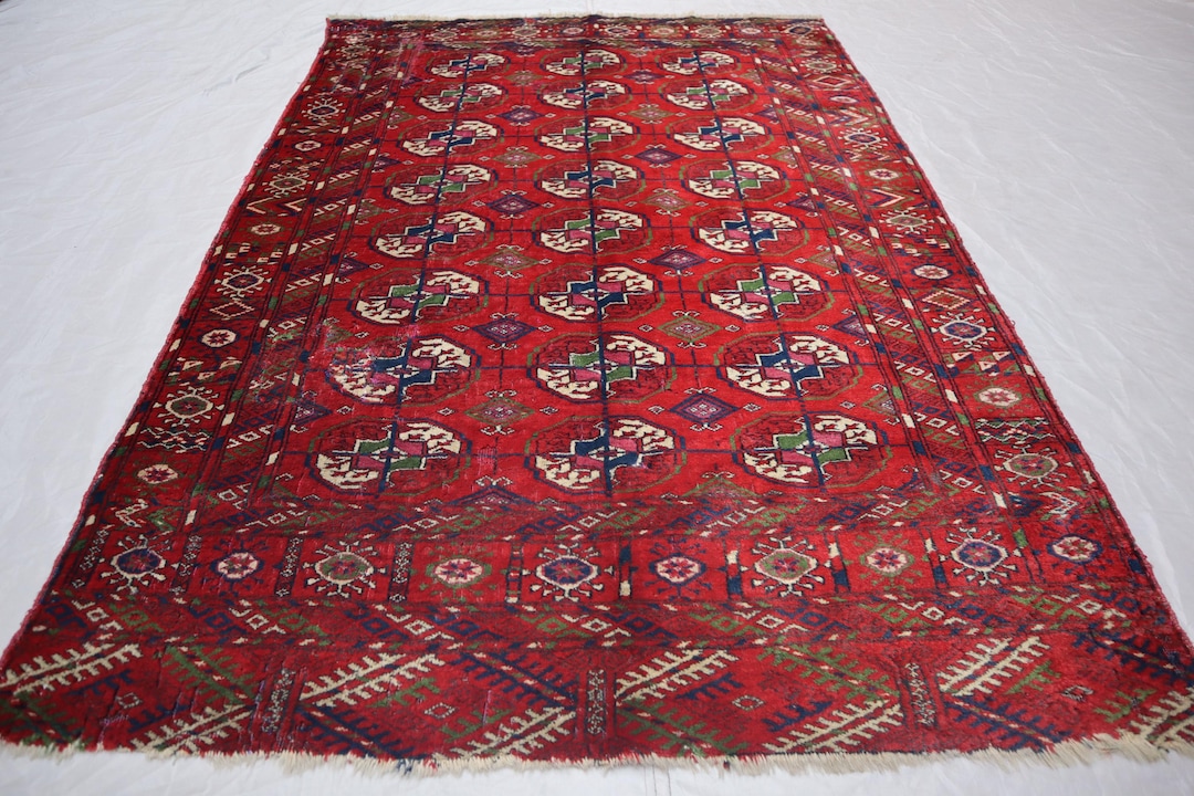 3'8x5 Ft Antique Turkmen Ersari Rug - Red Tribal Hand Knotted Veg Dyes ...