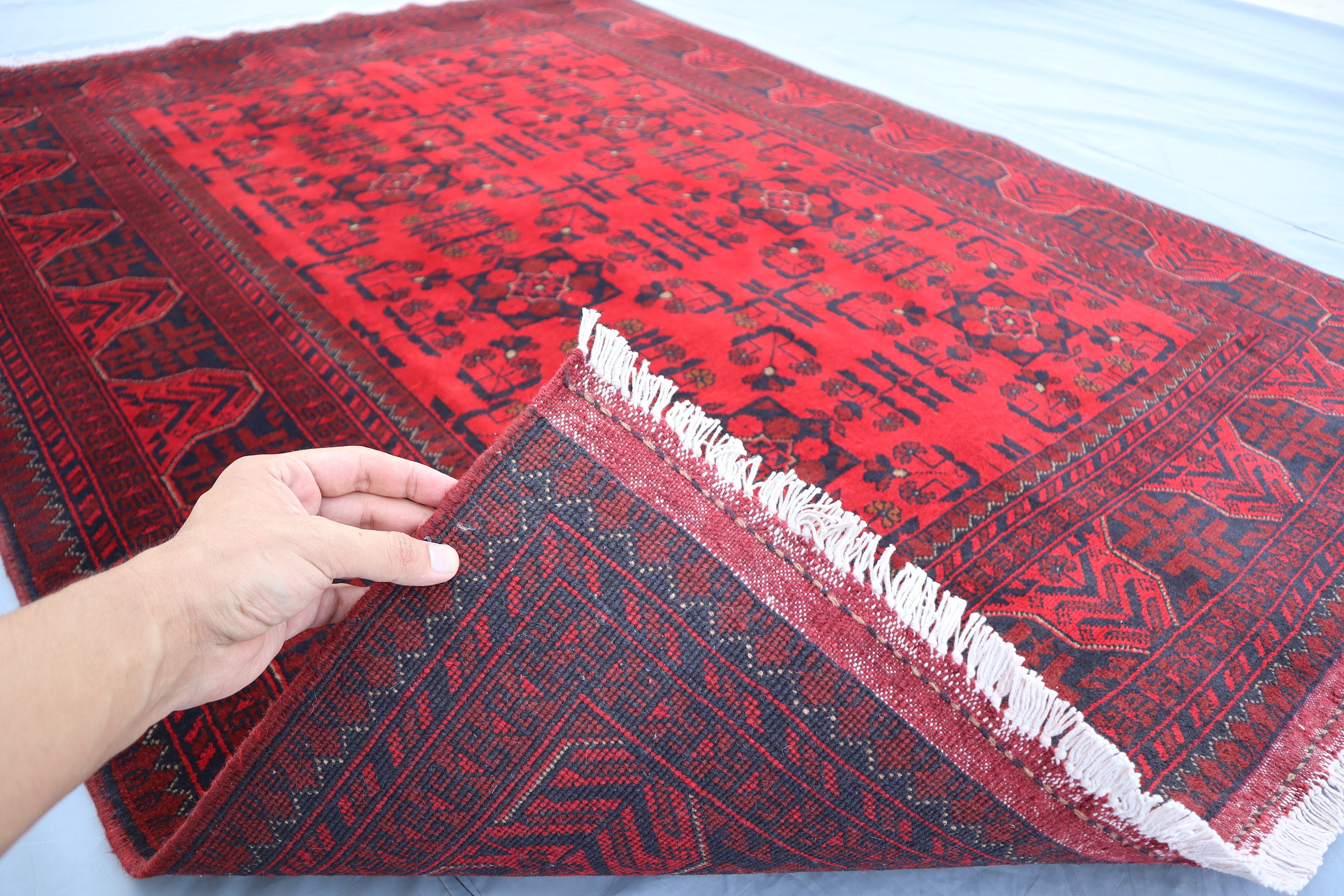 5x7 レッド アフガン ラグ - Khal Mohammadi ハンドノット ハイパイル