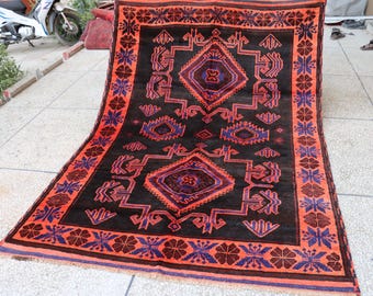 6x8 Vintage Rug, Caucasian Baluchi Rug Antique Handmade Wool Tribal Rug, Afghan Antique Faded Rug, Oriental Low Pile Rug, Living Room Carpet