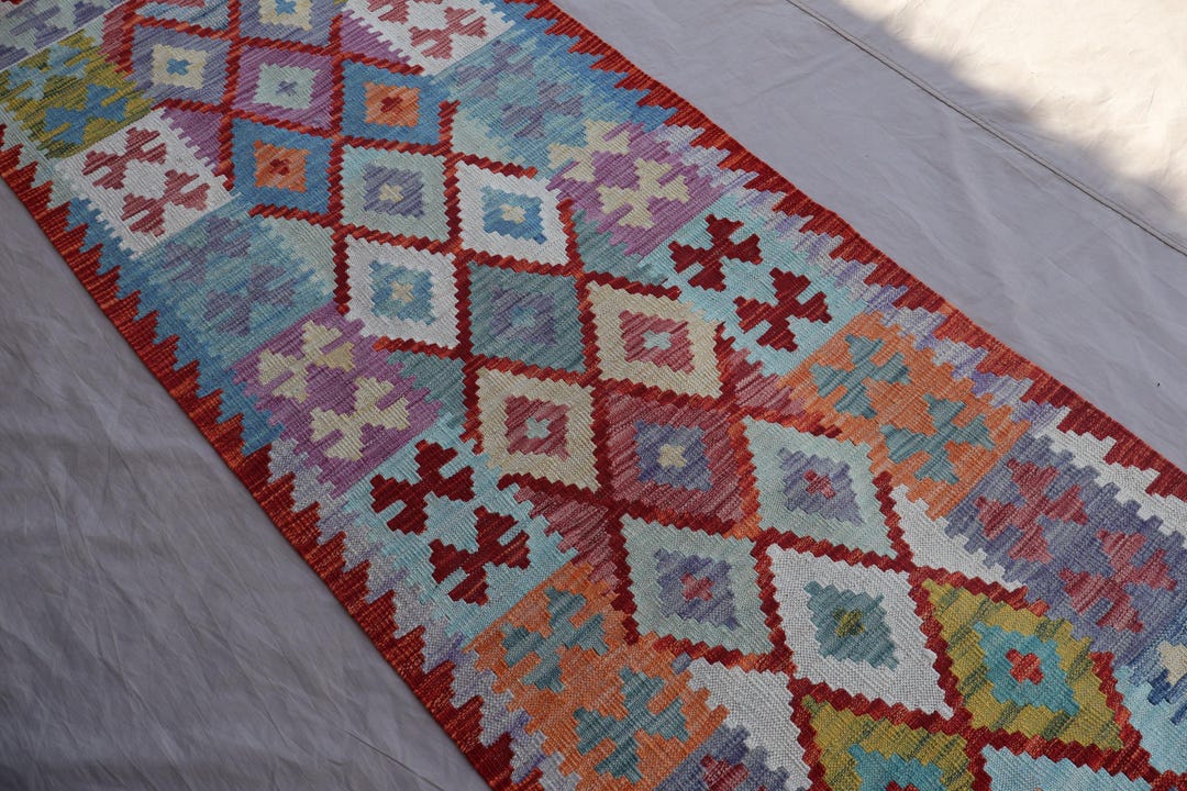 8 Ft Rug Runner Afghan Flatweave Kilim Rug, Modern Handmade Wool Rug ...
