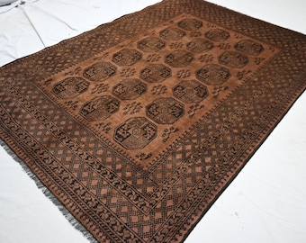 1960s Antique 6'7x9'5 Afghan Bukhara Rug, Terracotta Handmade Wool Area Rug, Oriental Rug, Turkmen Tribal Rug, Bedroom Rug, Living Room Rug