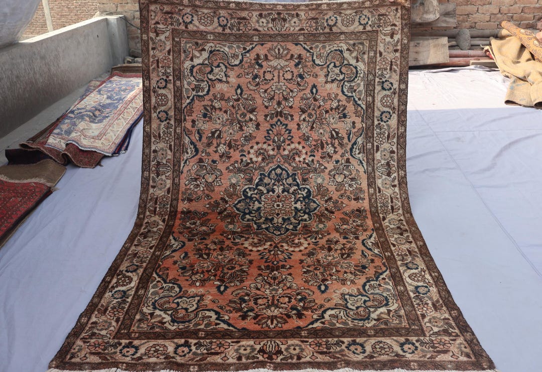 Large Antique Rug 1930s Antique 5x7 Terracotta Large Vintage Rug, Soft Pile Handmade ...