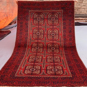 2&#39;10x4&#39;8 ft Ersari Vintage Rug, Turkmen Tribal Bukhara Rug, Afghan Handmade Wool Antique rug, Oriental Red Rug, Bedroom Rug, Living Room Rug