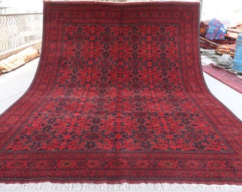 Handgemachter Teppich Handgeknüpft per Hand angefertigt, Handgeknüpfter Wollteppich von Buchara, Turkmen Teppich, Handgeknüpfter Teppich