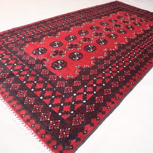 3&#39;4x6&#39;5 ft Turkmen Mowri Tribal Vintage Rug - High Pile Soft Wool Handmade Afghan Bukhara Rug - Oriental Area Rug - Bedroom Rug, Kitchen Rug