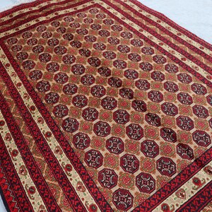 Red 3&#39;3x4&#39;10 Tribal Area Rug - Handmade Afghan Rug - Turkmen Khuaja Roshnai Rug - Tribal Oriental Bokhara Rug, Living Room Rug Kitchen Rug