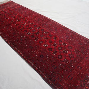 3&#39;3x9&#39;6 ft Red Vintage Turkmen Bashiri Rug - Afghan Handmade Wool Runner Rug - 10 ft Hallway Runner - Kitchen Runner - Oriental Antique Rug