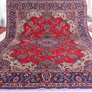 10x13 Antique Rug, Hand Knotted Low Pile Vintage Wool Rug, Tribal Handmade Rug, Afghan Caucasian Geometric Floral Carpet, Living Room Rug
